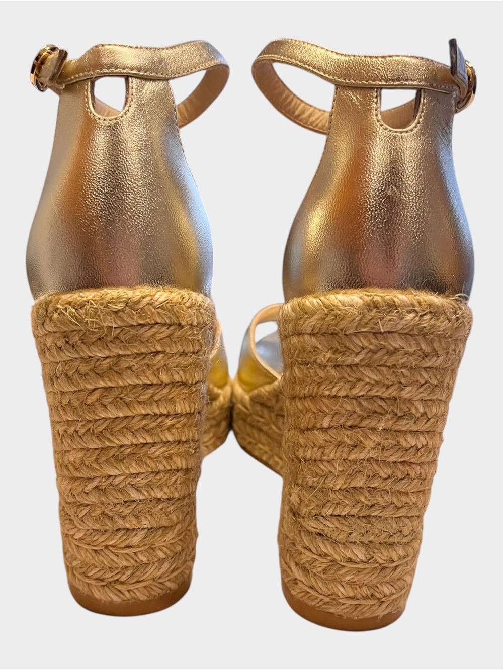 STUART WEITZMAN Gold Metallic Espadrille Platform Wedge Sandals Size 6 - Picture 8 of 8